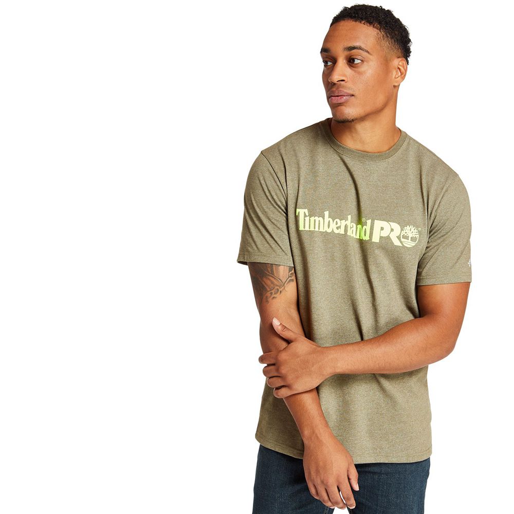 Camisetas Timberland Argentina Hombre - Pro® Short Sleeve Base Plate Wicking Logo - Verde Oliva - SF